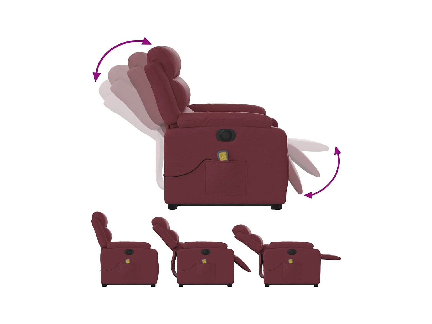 Fauteuil inclinable de massage électrique Rouge bordeaux Tissu