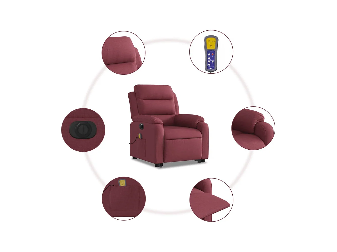 Fauteuil inclinable de massage électrique Rouge bordeaux Tissu