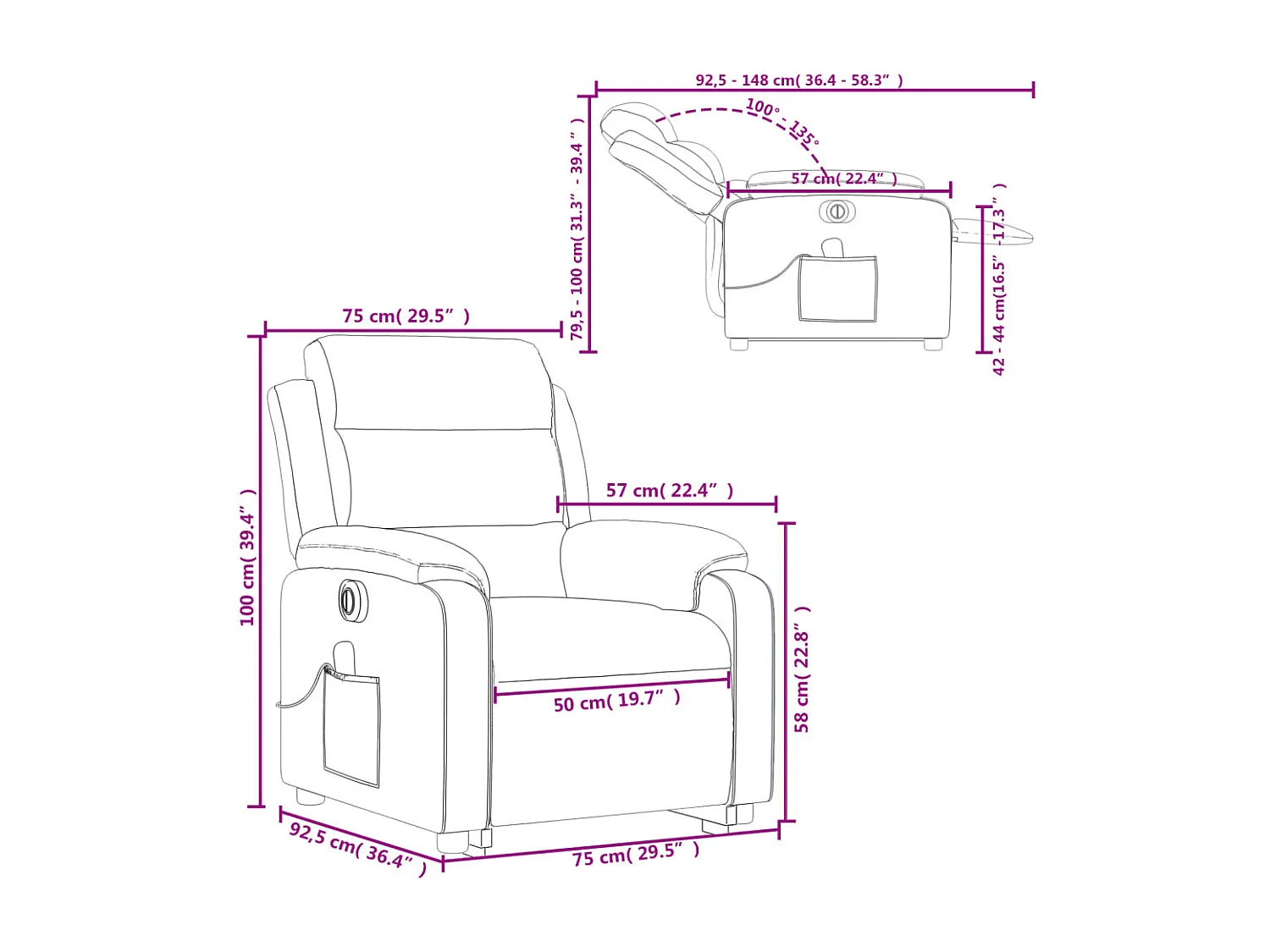 Fauteuil inclinable de massage électrique Rouge bordeaux Tissu