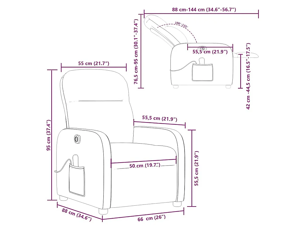 Fauteuil de massage inclinable électrique Noir Tissu