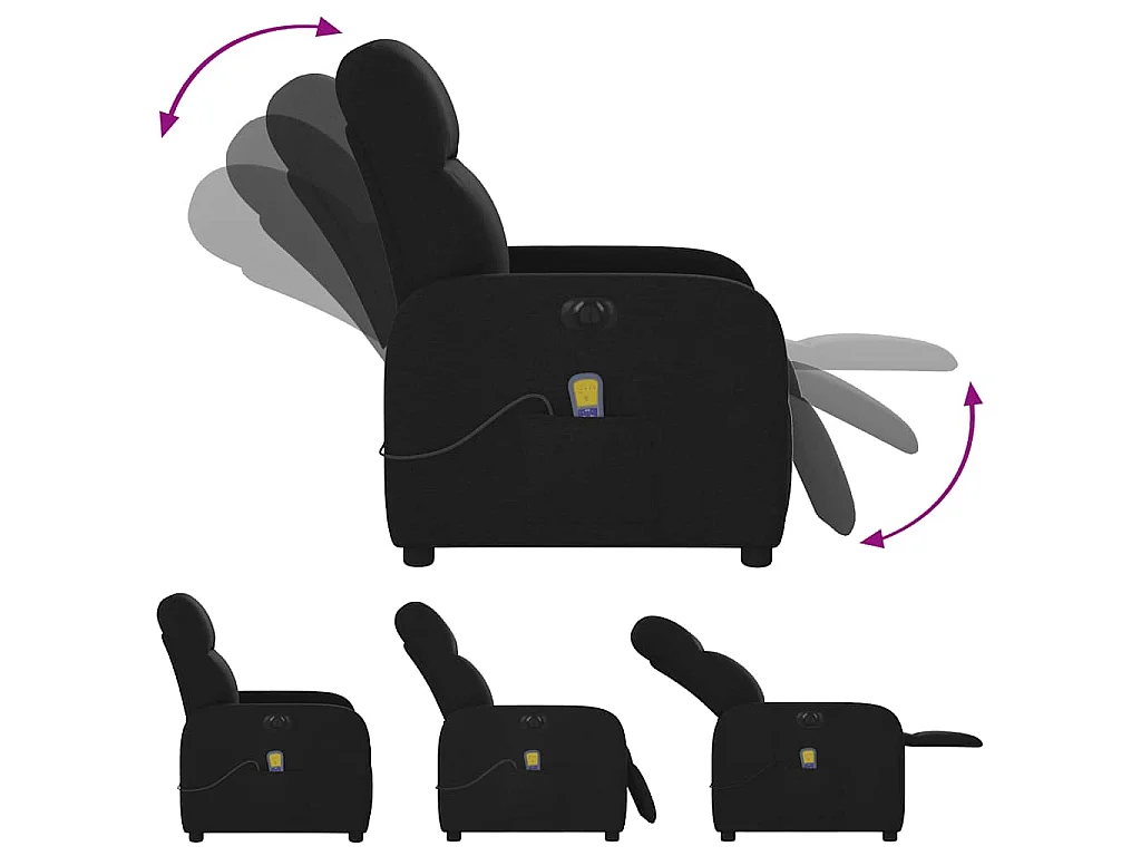 Fauteuil de massage inclinable électrique Noir Tissu