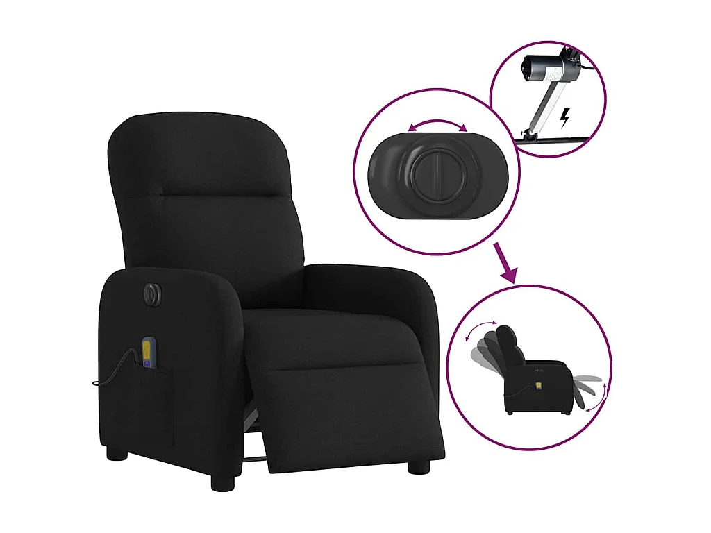 Fauteuil de massage inclinable électrique Noir Tissu