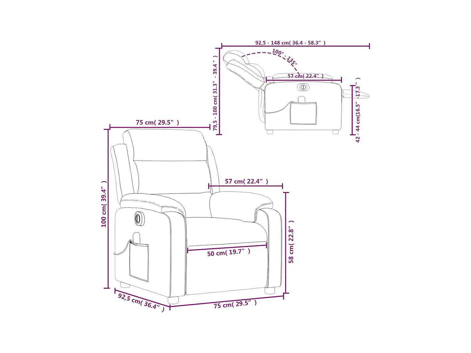 Fauteuil de massage inclinable électrique cappuccino similicuir