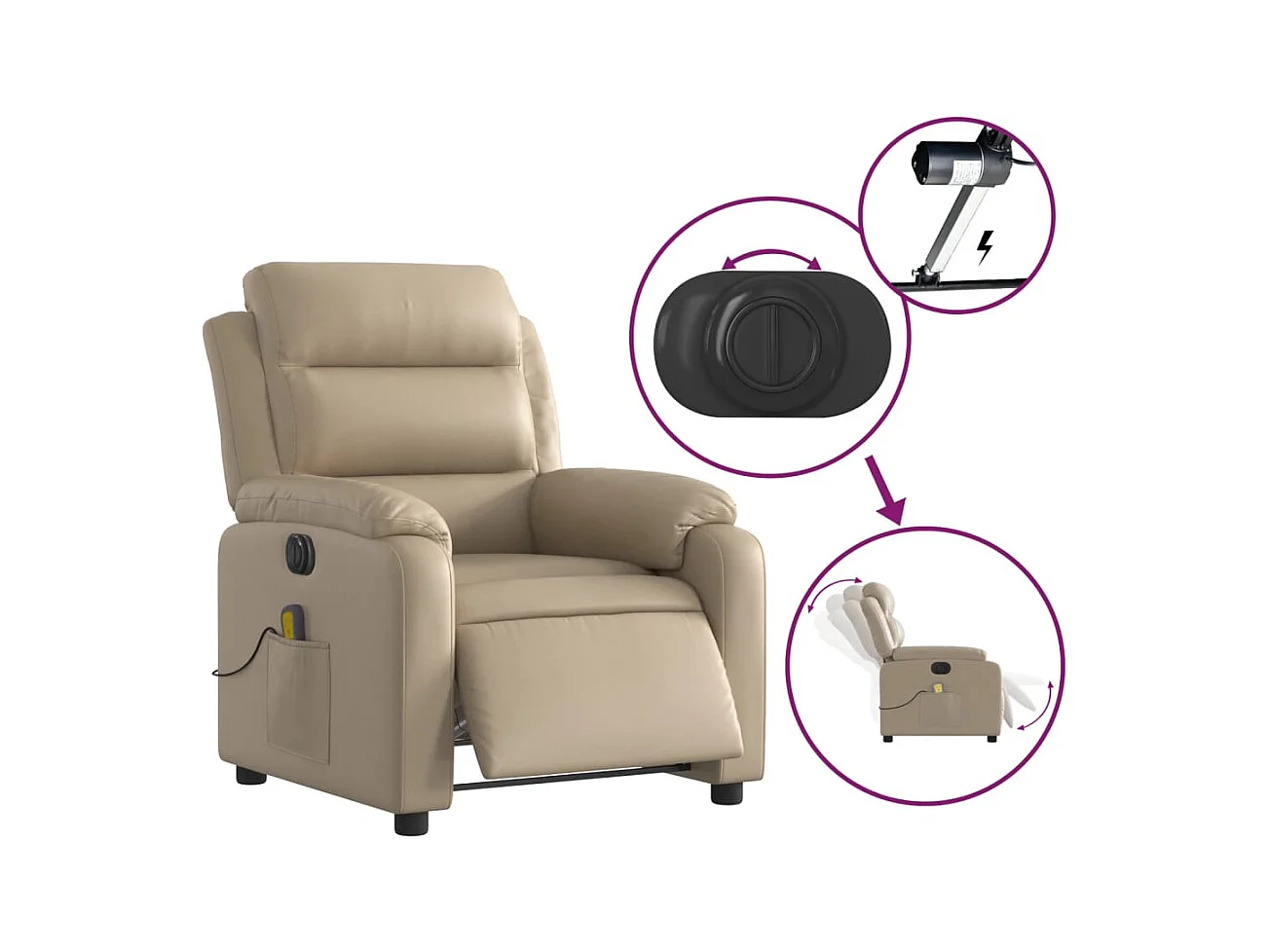 Fauteuil de massage inclinable électrique cappuccino similicuir