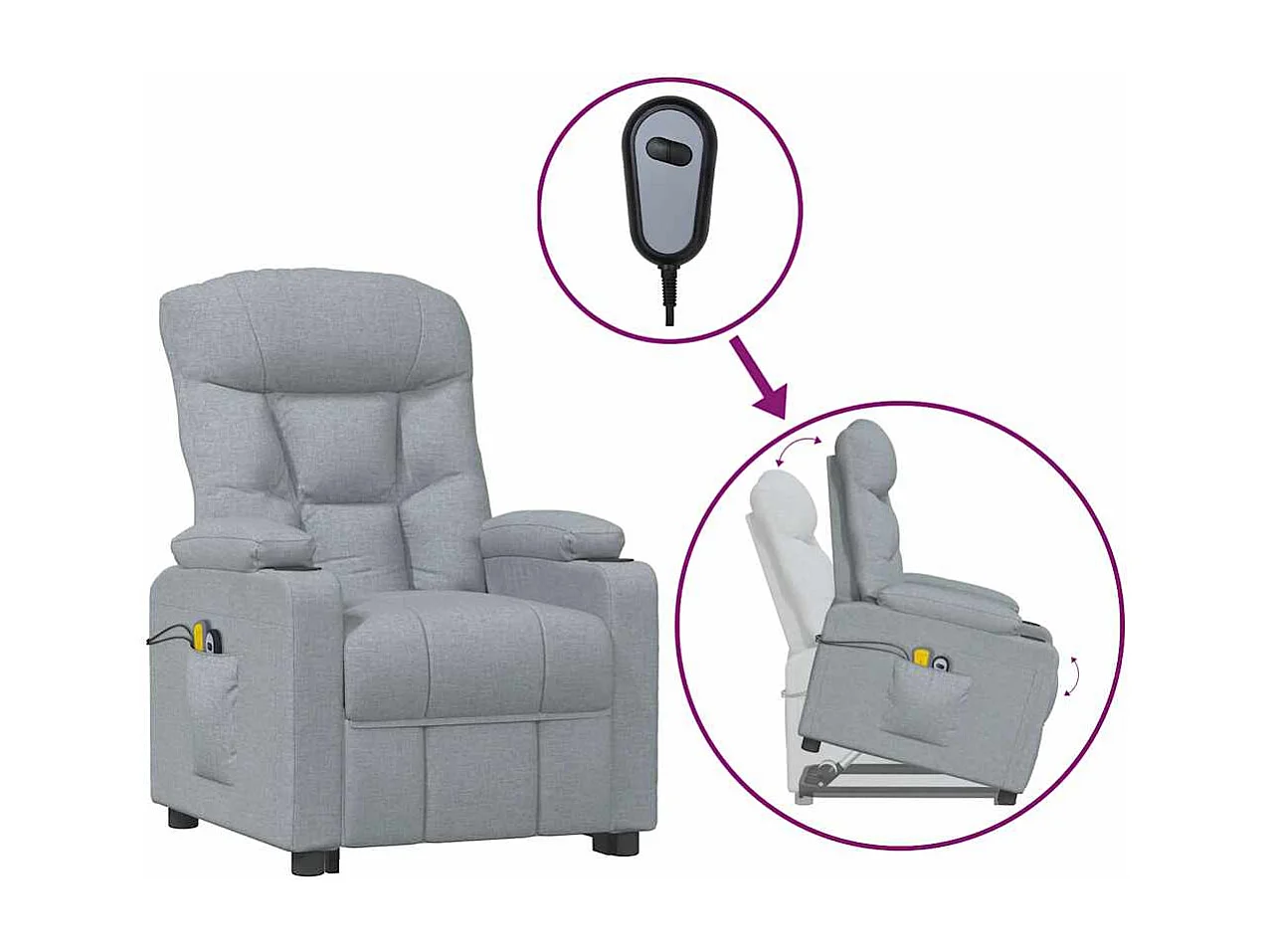 Sillón de masaje elevable tela gris claro