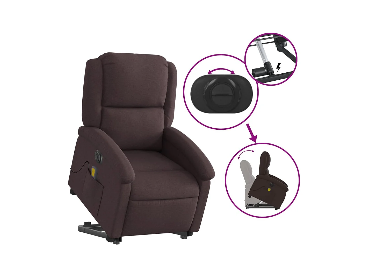 Fauteuil inclinable de massage électrique Marron foncé Tissu