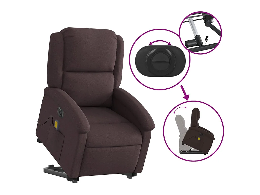 Fauteuil inclinable de massage électrique Marron foncé Tissu