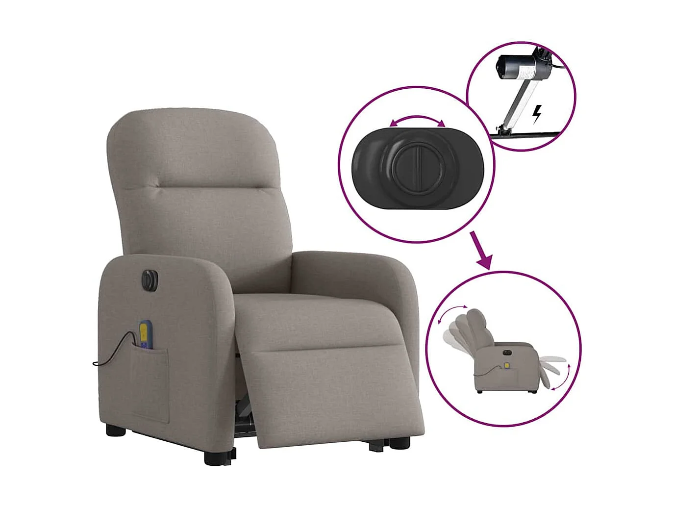 Fauteuil inclinable de massage électrique Taupe Tissu