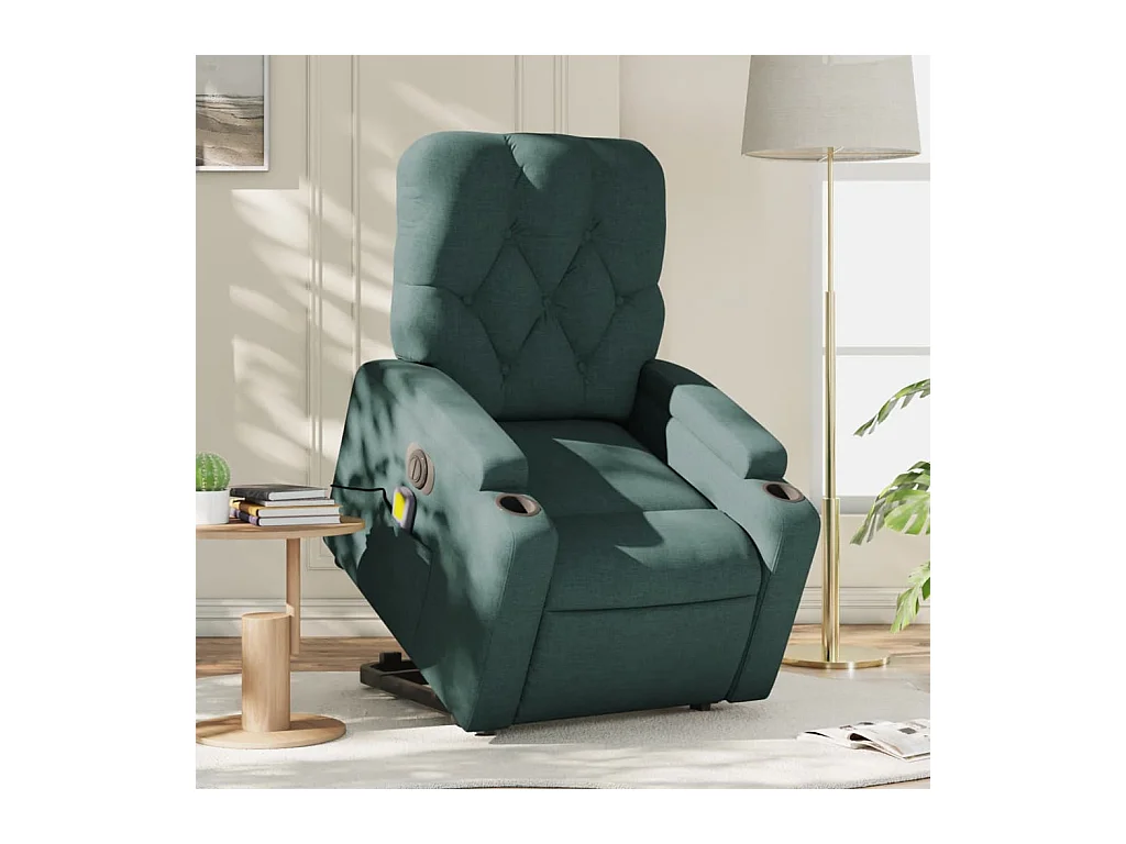 Fauteuil inclinable de massage électrique Vert foncé Tissu