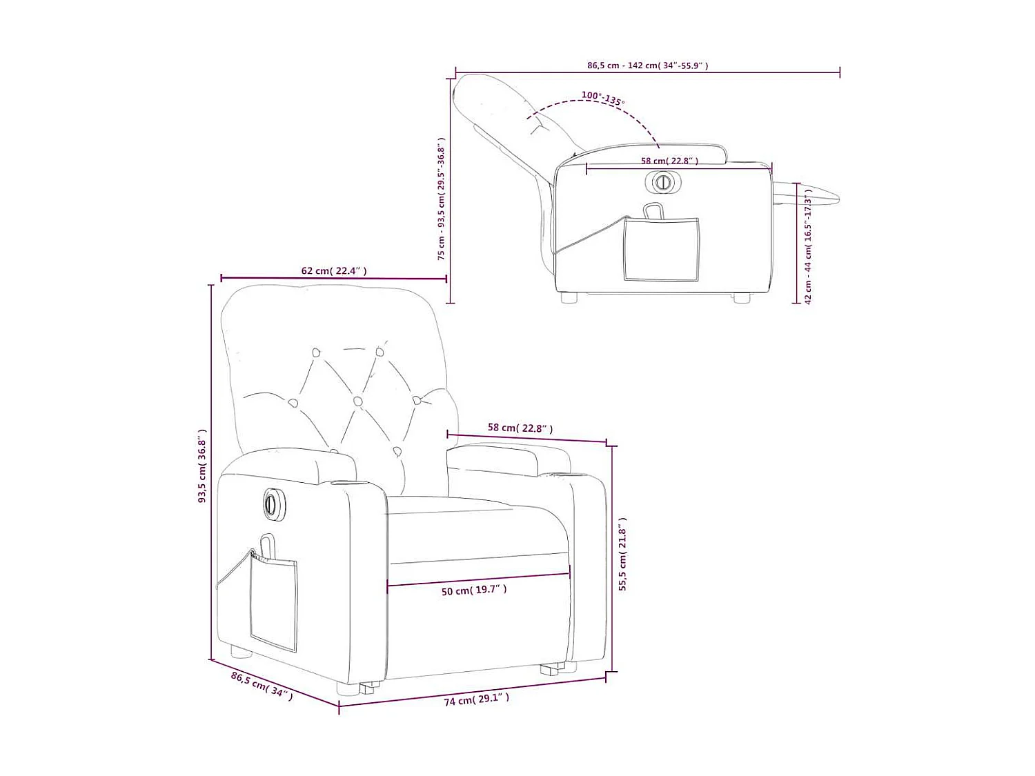 Fauteuil inclinable de massage électrique Vert foncé Tissu