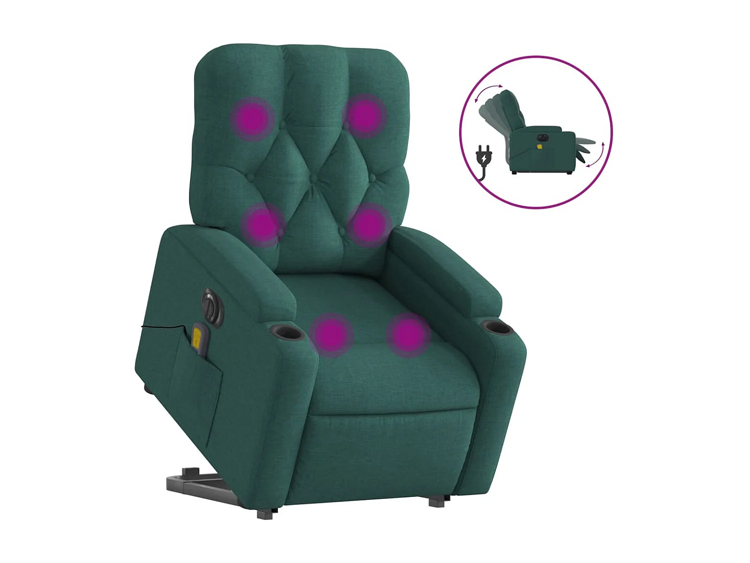 Fauteuil inclinable de massage électrique Vert foncé Tissu