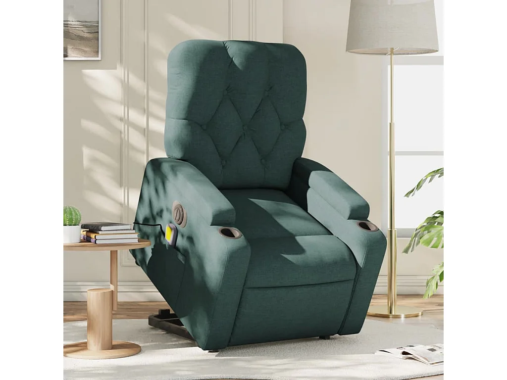 Fauteuil inclinable de massage électrique Vert foncé Tissu