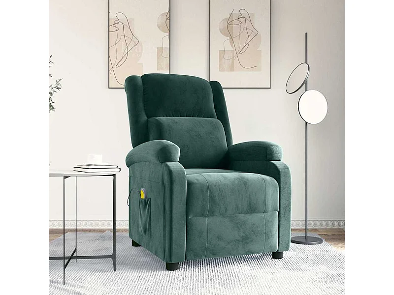 Poltrona de massagens veludo verde-escuro