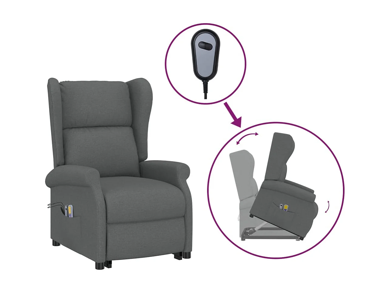 Fauteuil de massage inclinable Gris foncé Tissu