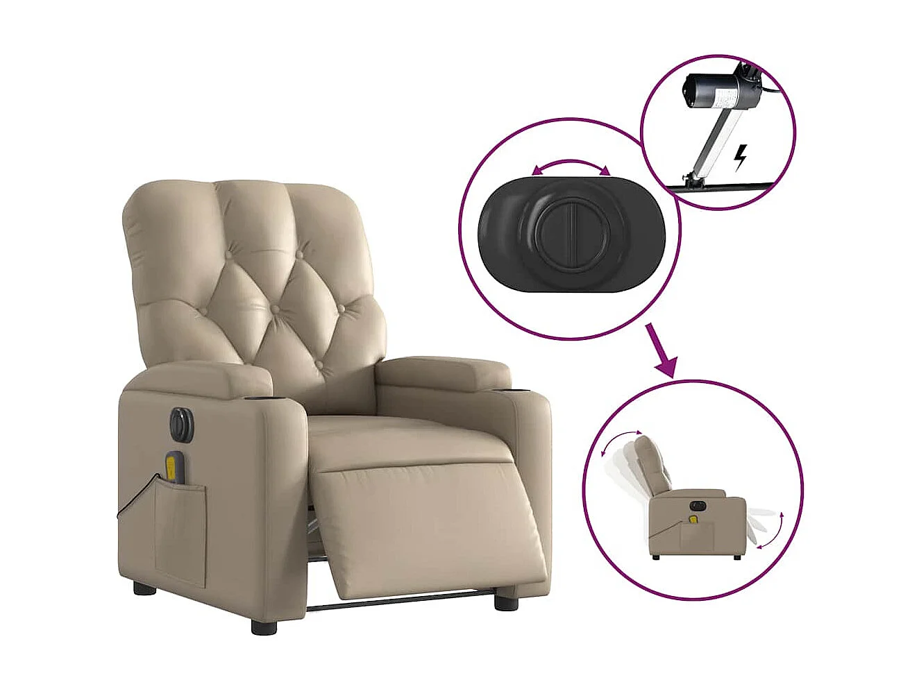 Fauteuil de massage inclinable électrique cappuccino similicuir
