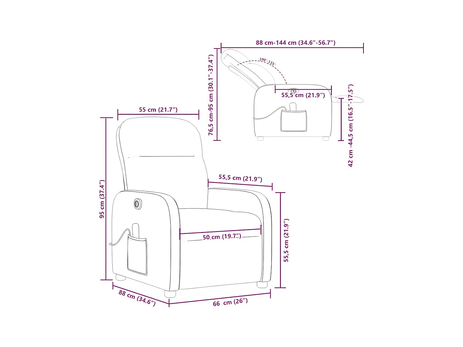 Fauteuil de massage inclinable électrique Marron foncé Tissu