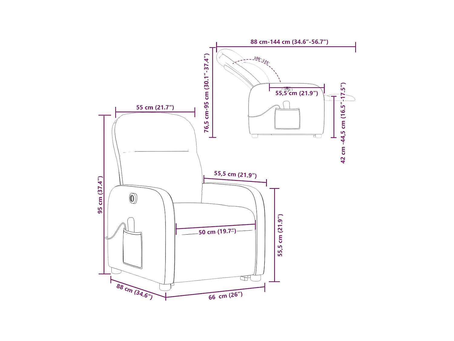Fauteuil inclinable de massage électrique Marron foncé Tissu