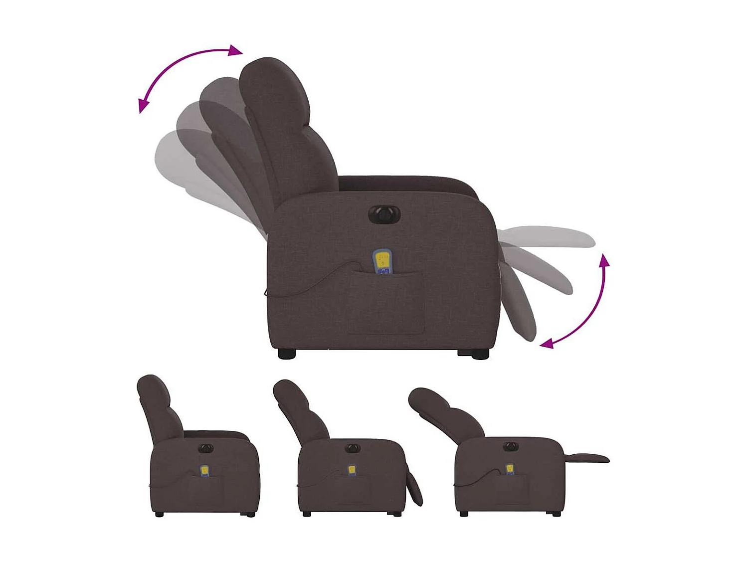 Fauteuil inclinable de massage électrique Marron foncé Tissu