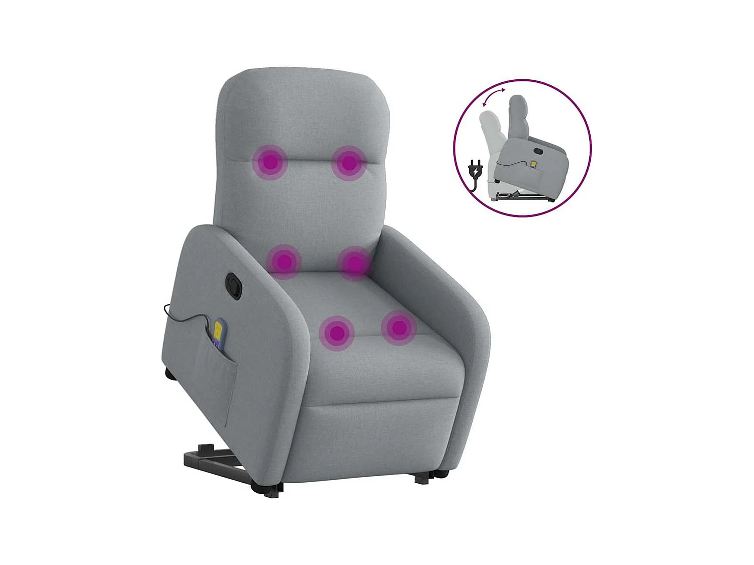 Poltrona Alzapersona Massaggi Reclinabile Grigio Chiaro Tessuto