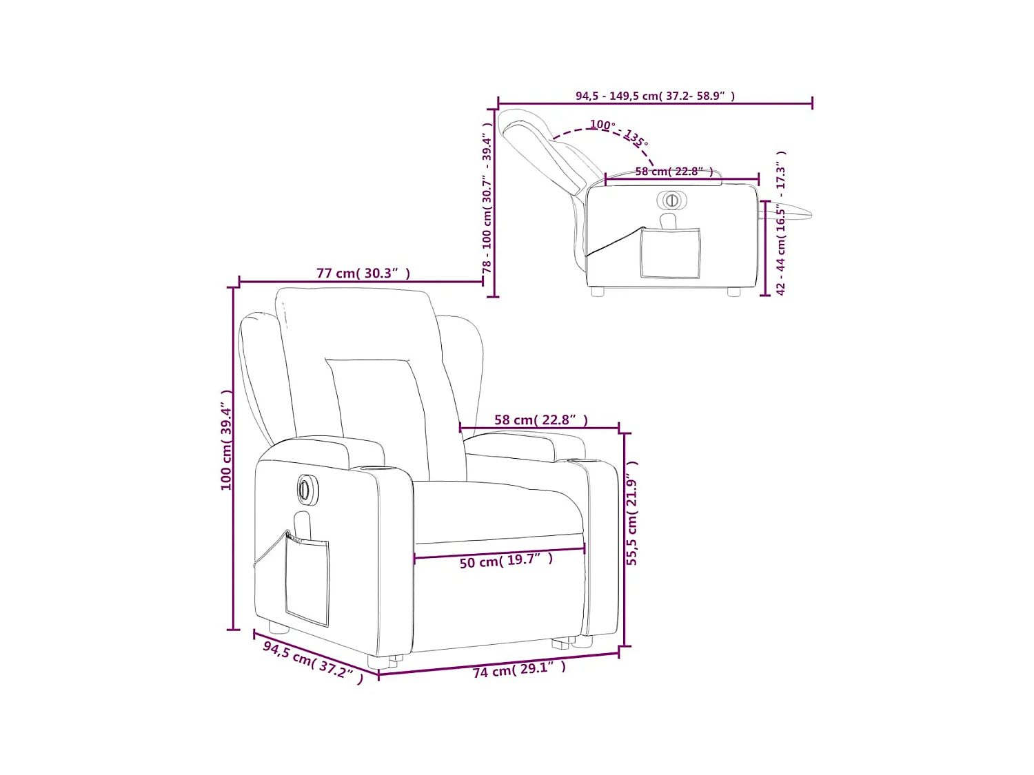 Fauteuil inclinable de massage électrique Taupe Tissu