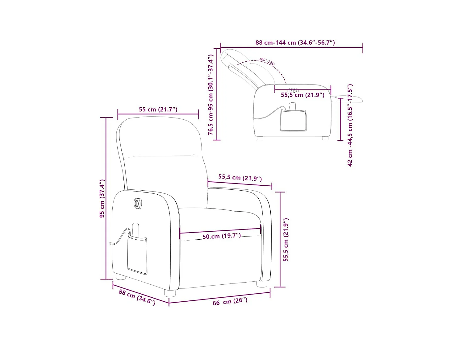 Fauteuil de massage inclinable électrique gris clair tissu