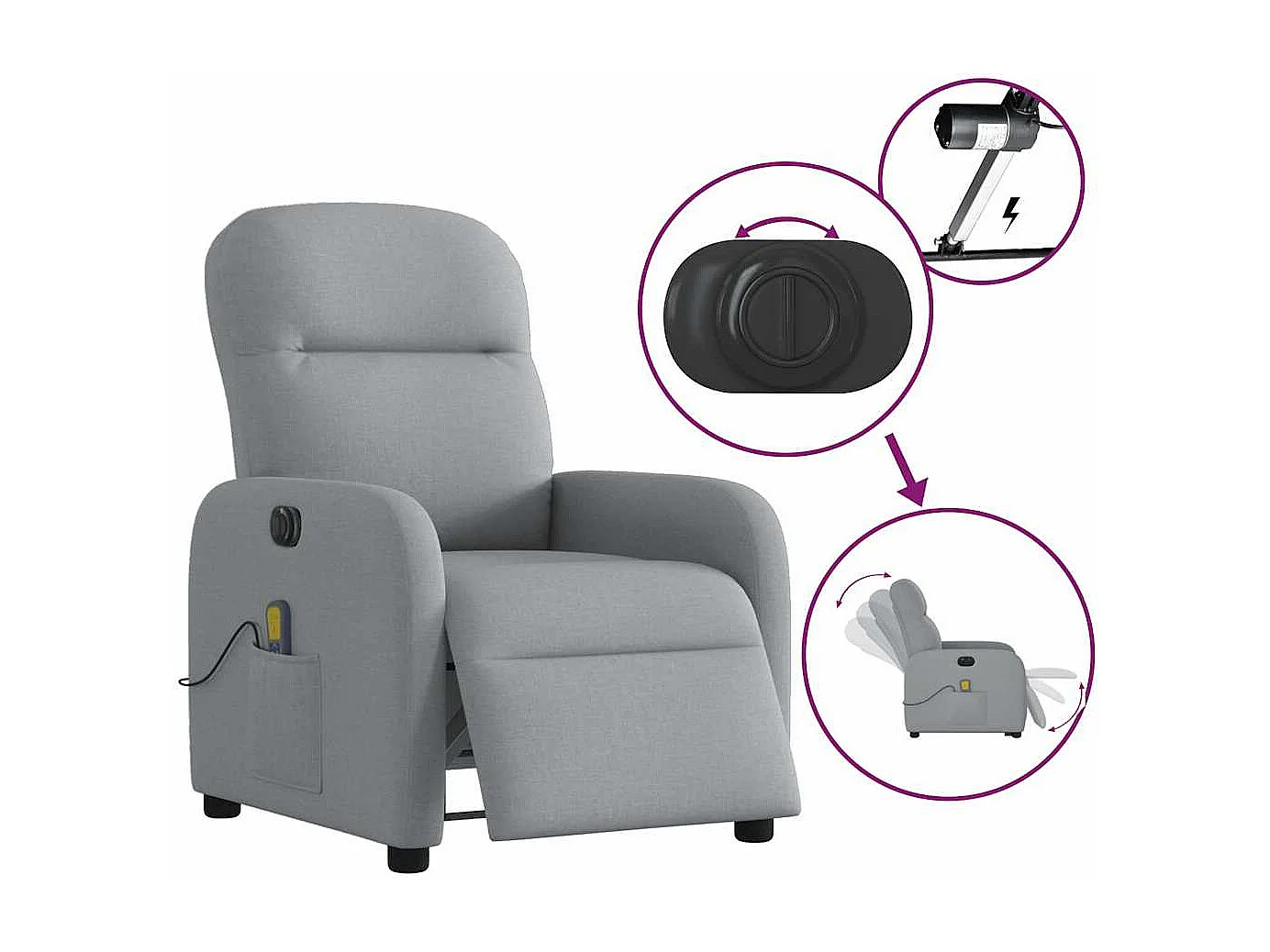 Fauteuil de massage inclinable électrique gris clair tissu