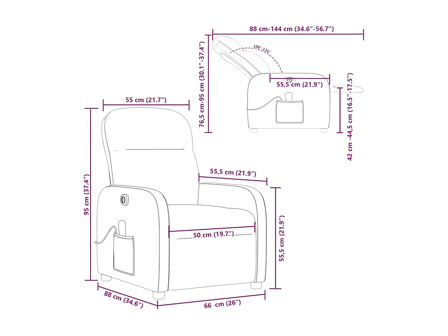 Sillón reclinable de masaje eléctrico tela gris claro