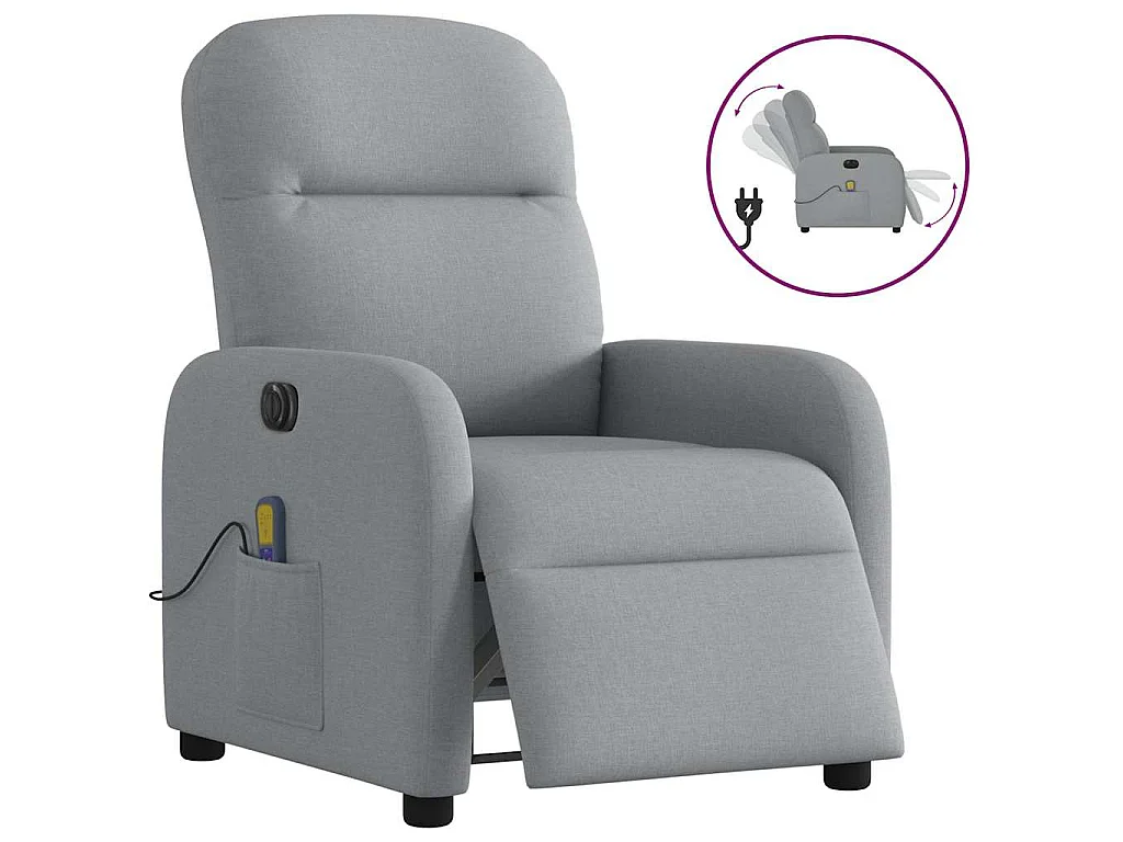 Fauteuil de massage inclinable électrique gris clair tissu