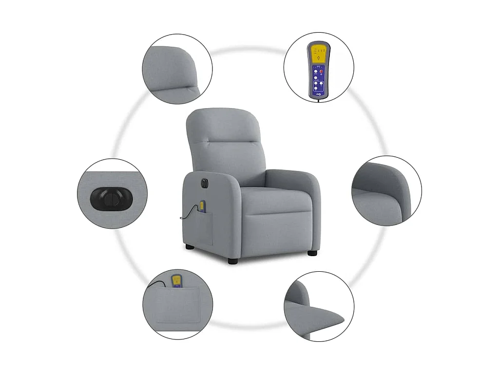 Fauteuil de massage inclinable électrique gris clair tissu