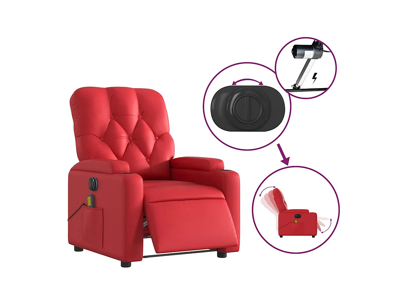 Fauteuil de massage inclinable électrique rouge similicuir
