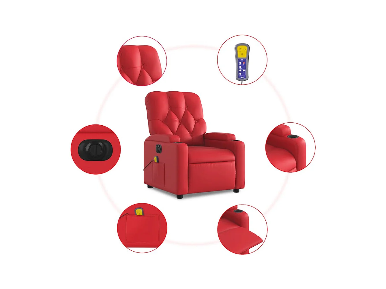 Fauteuil de massage inclinable électrique rouge similicuir