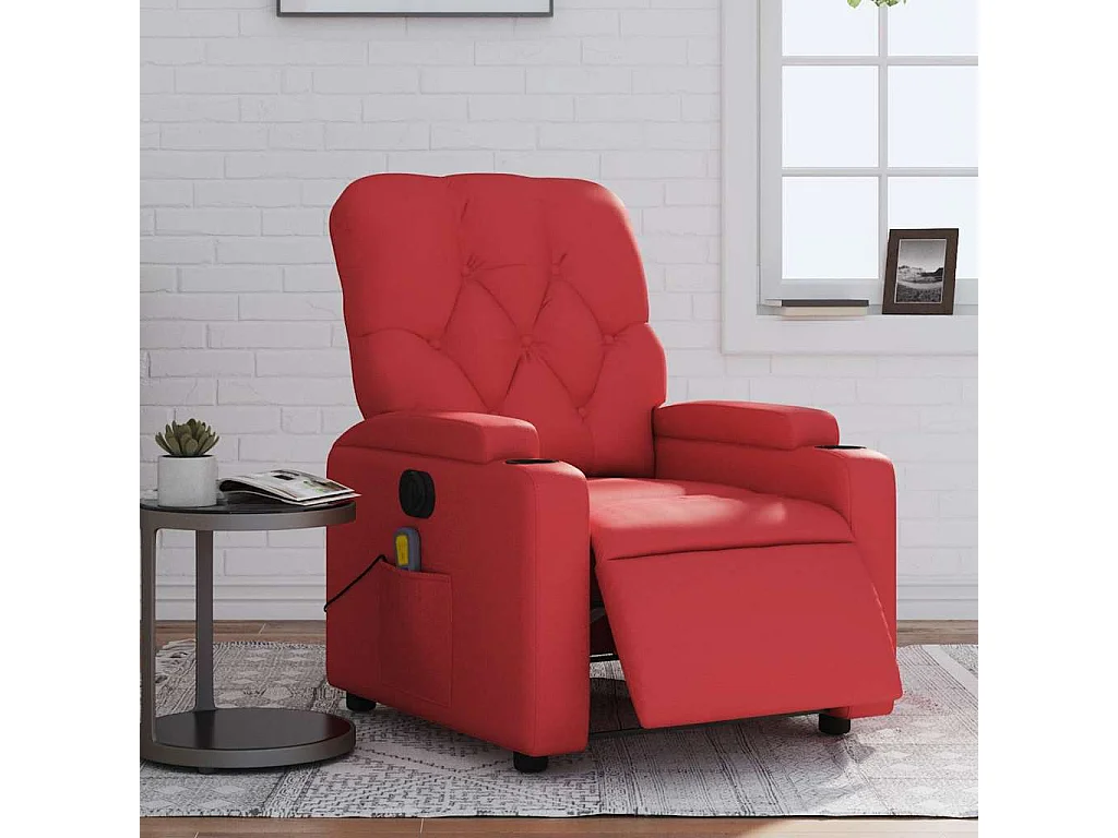 Poltrona Massaggio Elettrica Reclinabile Rosso Similpelle
