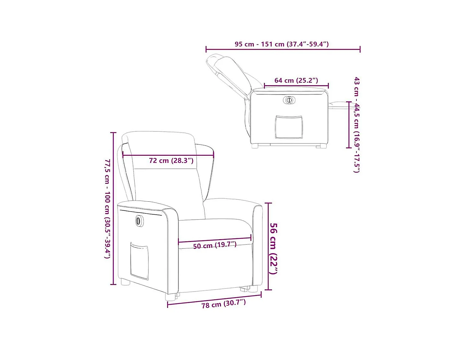 Fauteuil inclinable de massage électrique Gris foncé Tissu