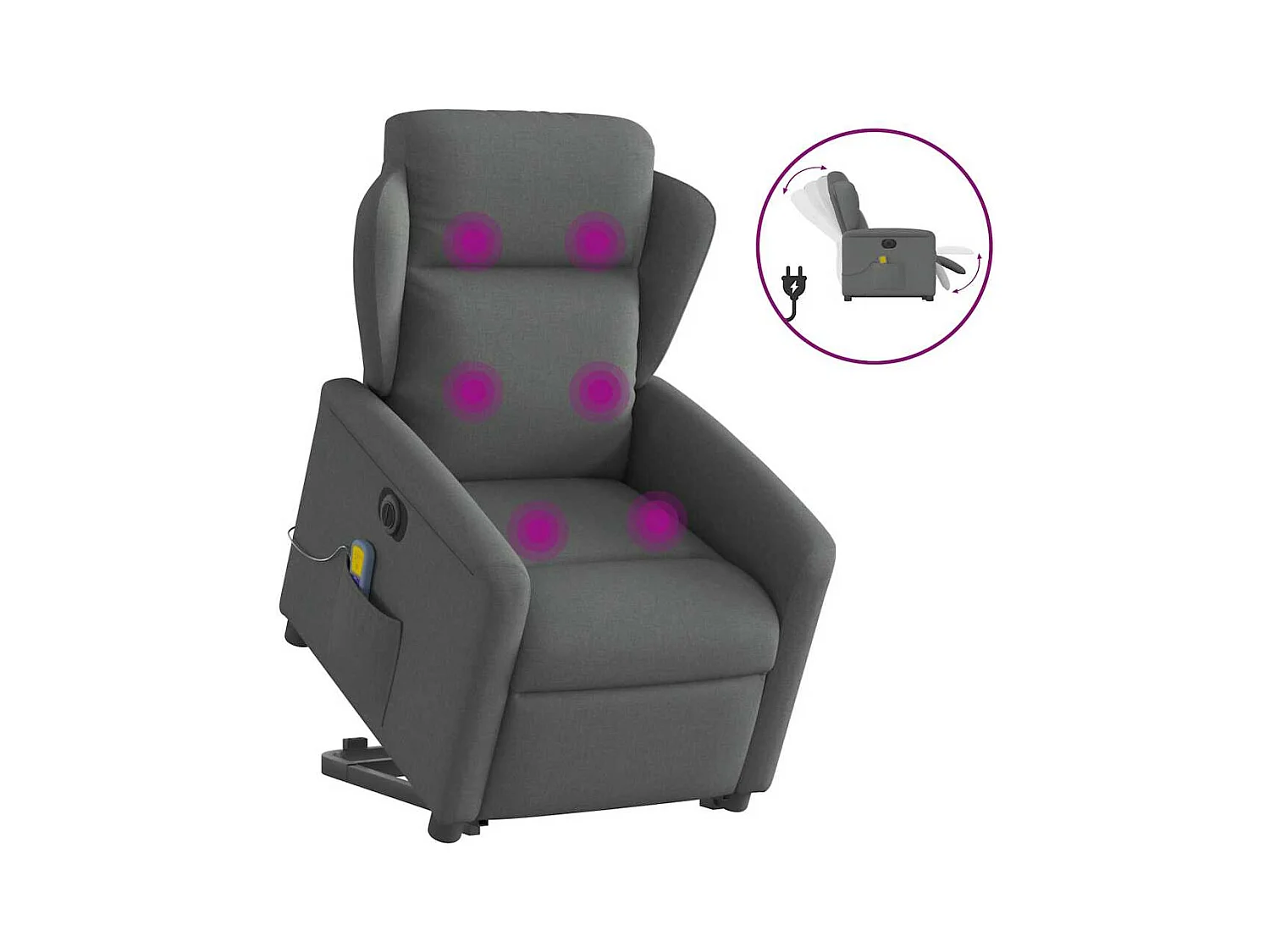 Poltrona Alzapersona Massaggi Elettrica Grigio Scuro Tessuto