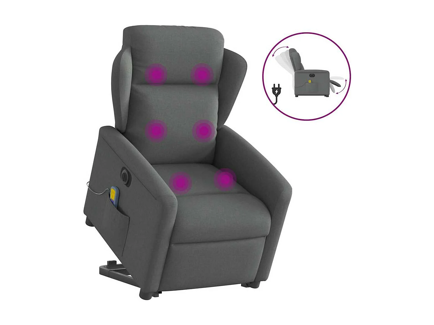 Sillón de masaje eléctrico reclinable elevable tela gris oscuro