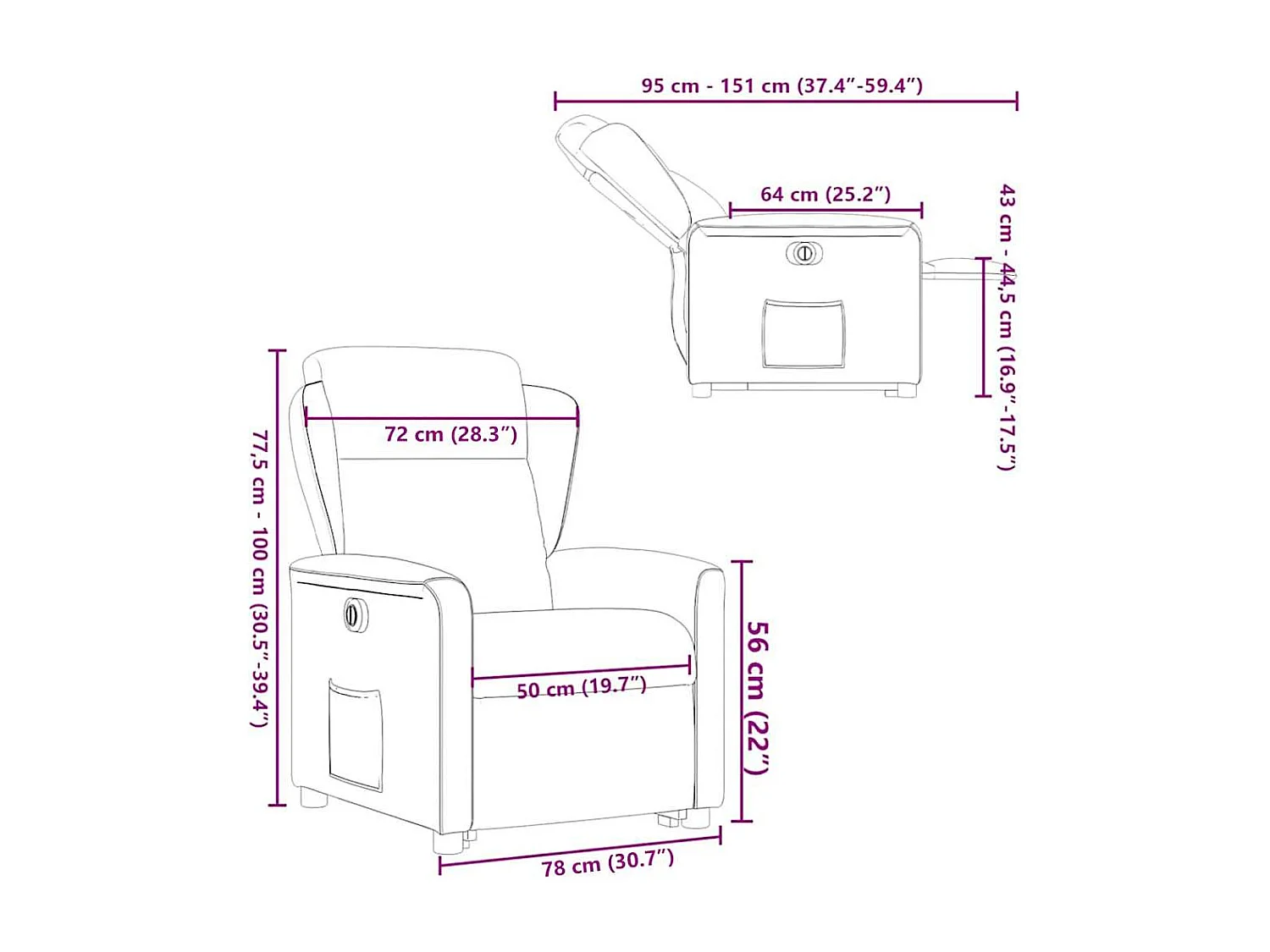 Sillón de masaje eléctrico reclinable elevable tela gris oscuro