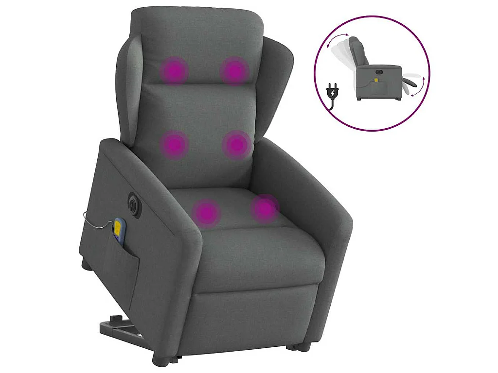 Elektrischer Massagesessel mit Aufstehhilfe Dunkelgrau Stoff