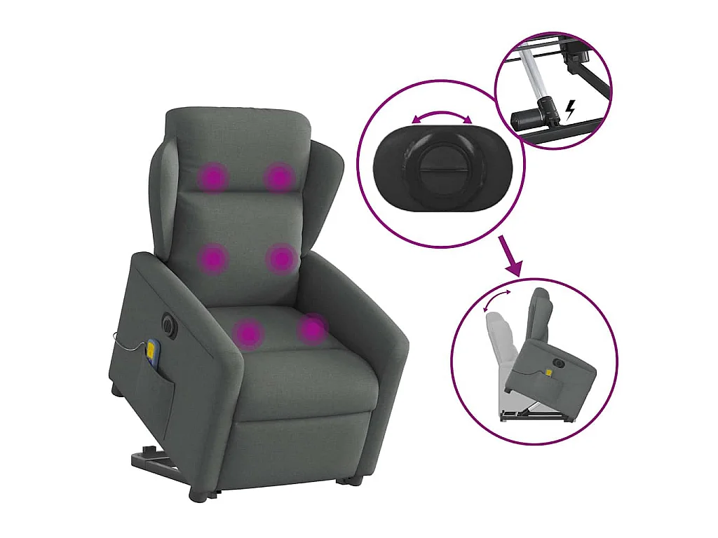 Elektrischer Massagesessel mit Aufstehhilfe Dunkelgrau Stoff