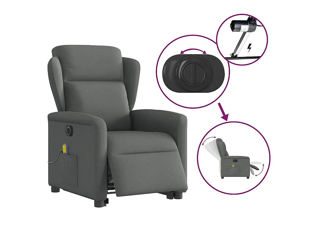 Elektrischer Massagesessel mit Aufstehhilfe Dunkelgrau Stoff