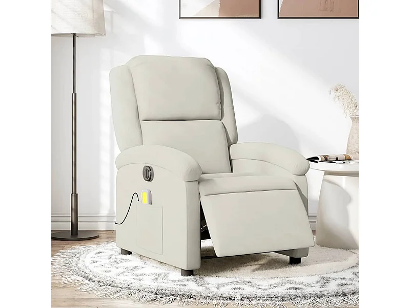 Poltrona de massagens reclinável elétrica veludo cor creme