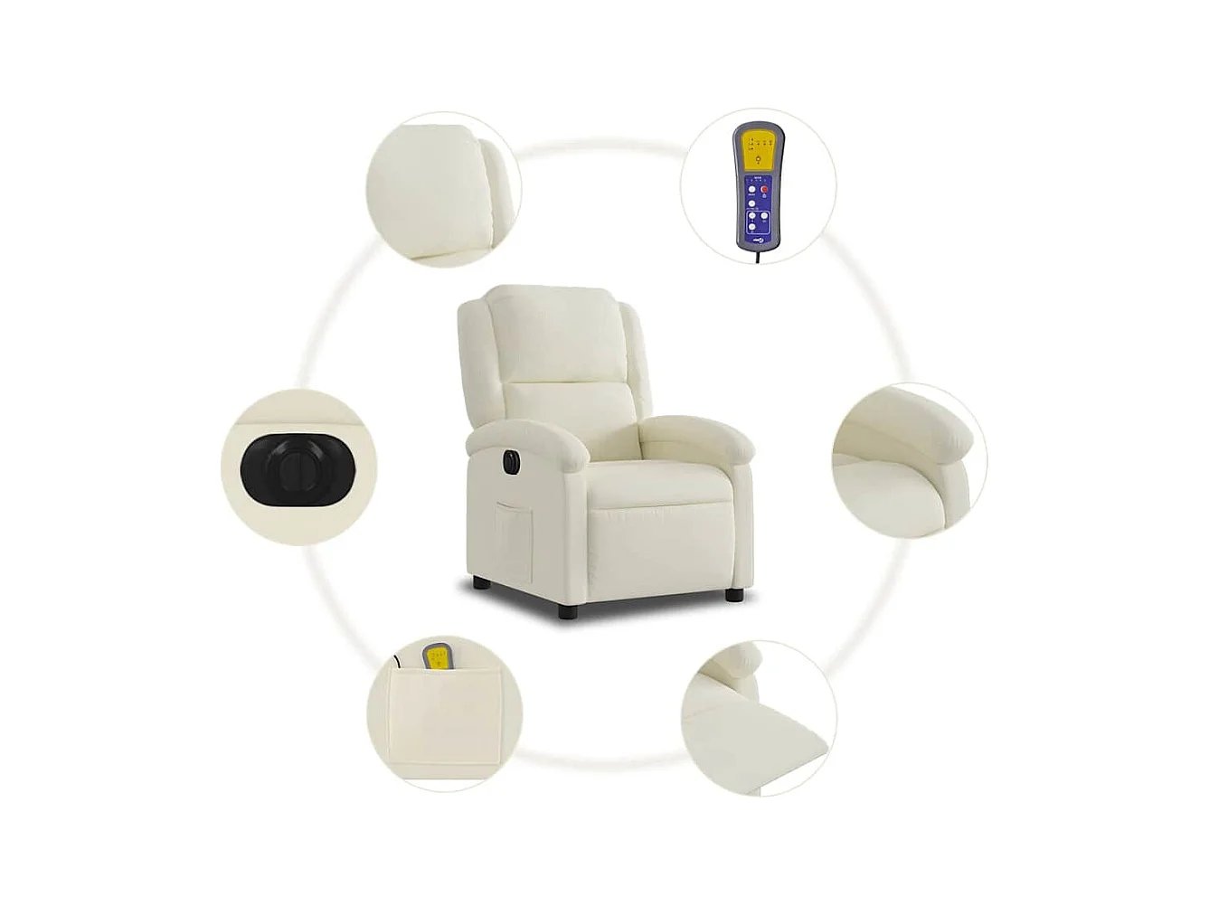 Fauteuil inclinable de massage électrique crème velours