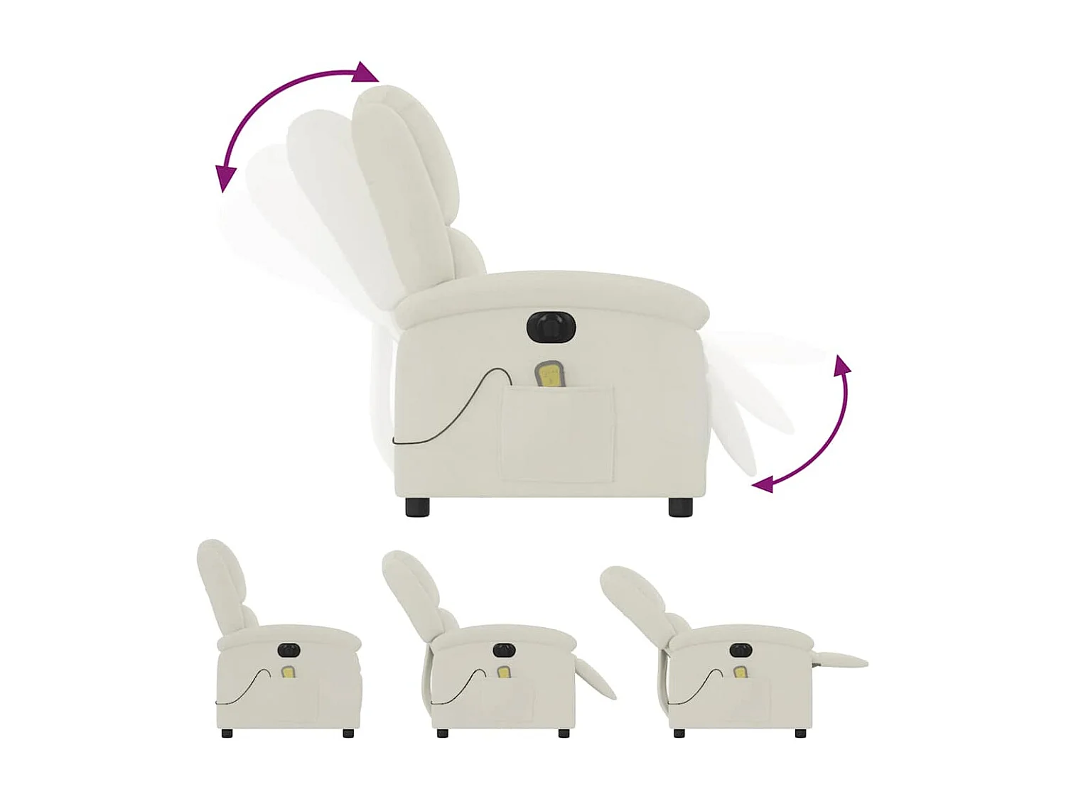 Fauteuil inclinable de massage électrique crème velours