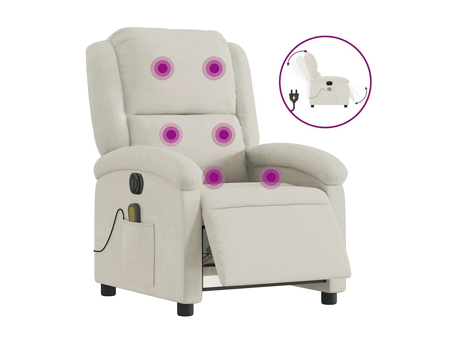 Fauteuil inclinable de massage électrique crème velours