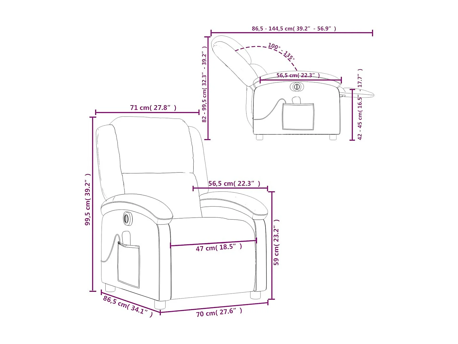 Fauteuil inclinable de massage électrique crème velours