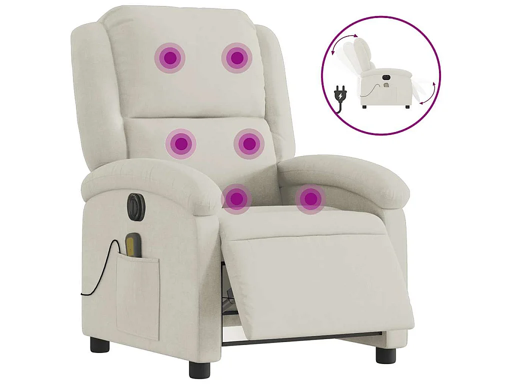 Poltrona de massagens reclinável elétrica veludo cor creme