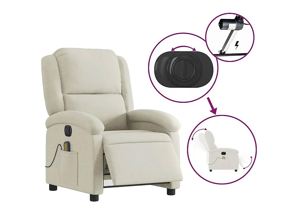 Poltrona de massagens reclinável elétrica veludo cor creme