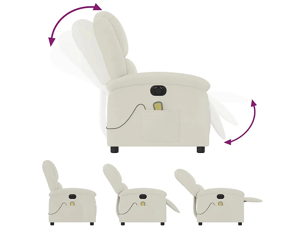 Poltrona de massagens reclinável elétrica veludo cor creme
