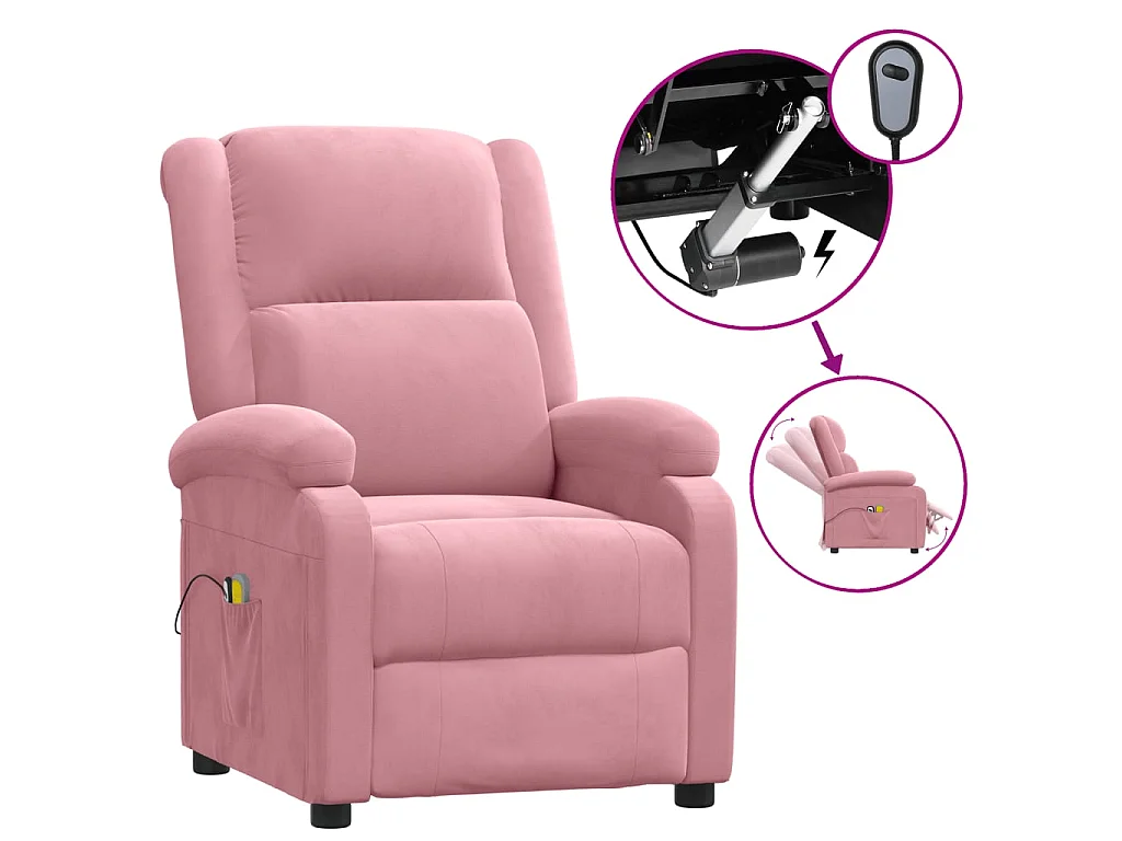 Poltrona Elettrica Reclinabile Massaggio in Velluto Rosa