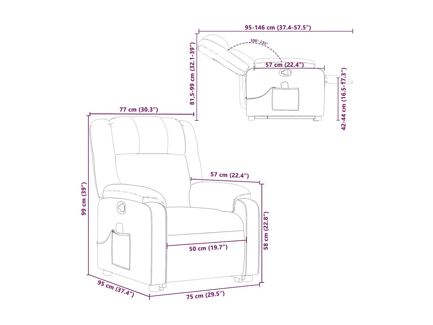 Fauteuil inclinable de massage Taupe Tissu