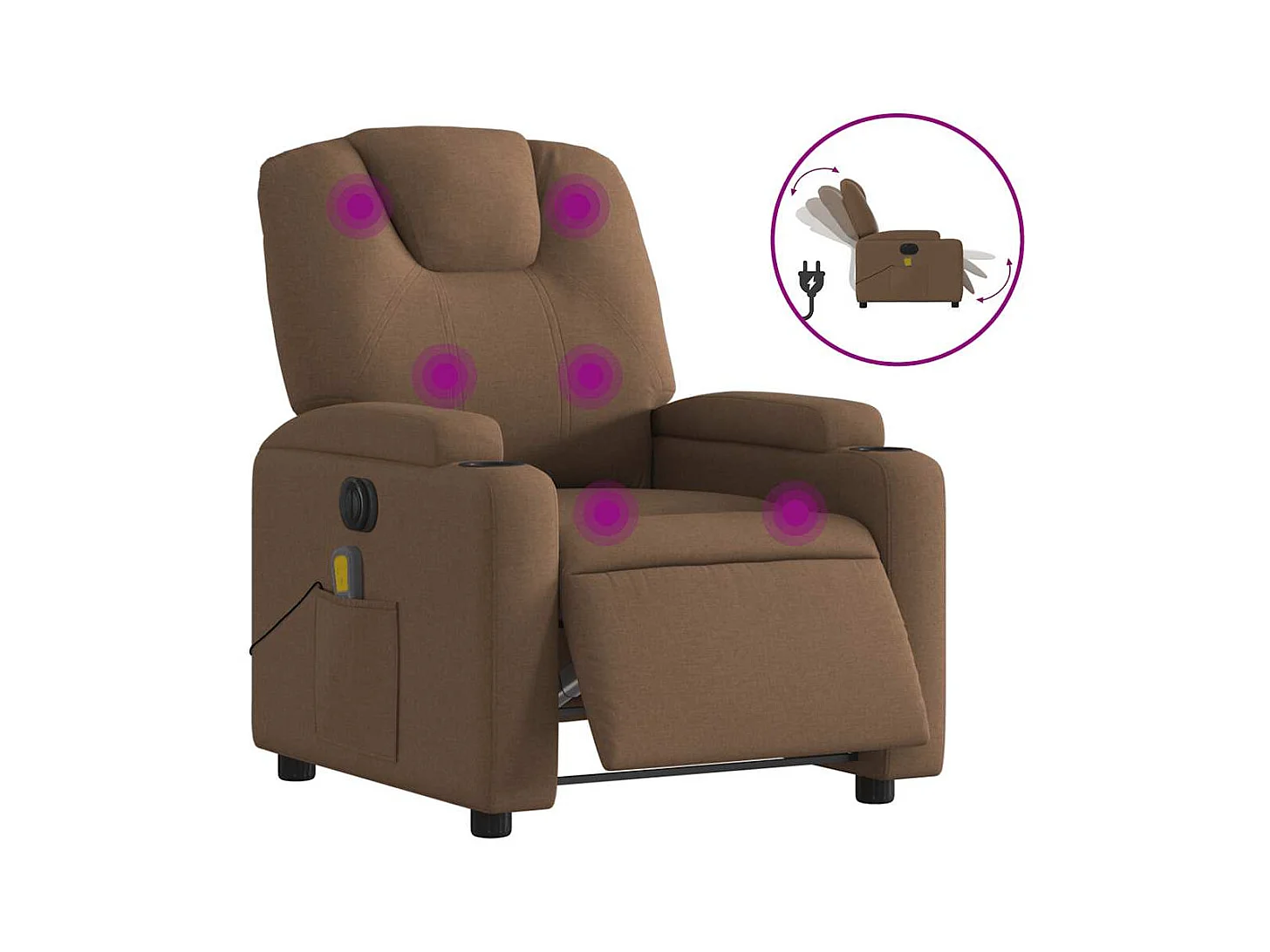 Fauteuil inclinable de massage électrique marron tissu